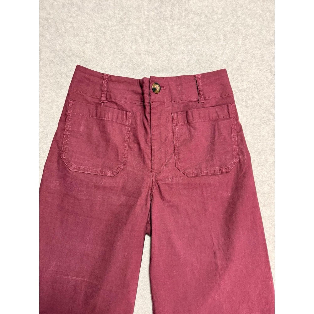 Women's Burgundy Maeve By Anthropogie Front Pockets Wide Leg Pants - Picture 6 of 13